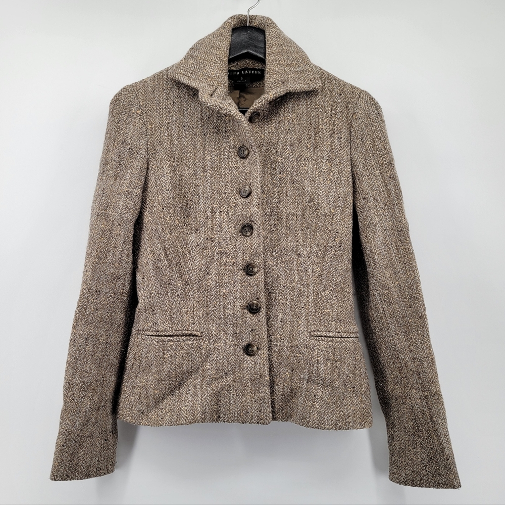 Ralph Lauren Black Label Equestrian textured Brown Wool Jacket Size 2 Made in It